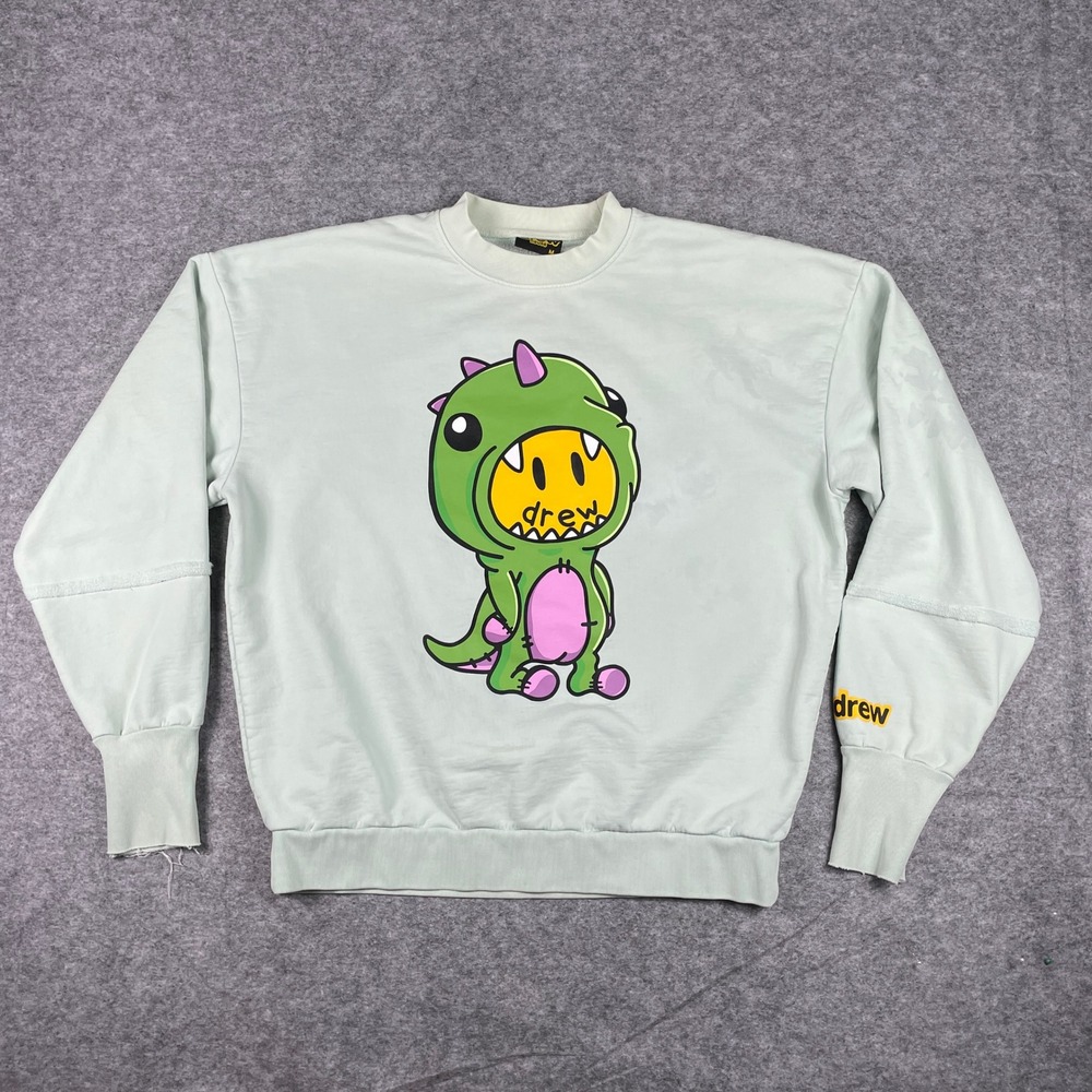 Drew House Sweatshirt Mens M Green Dinodrew Mascot Justin Bieber Pullover